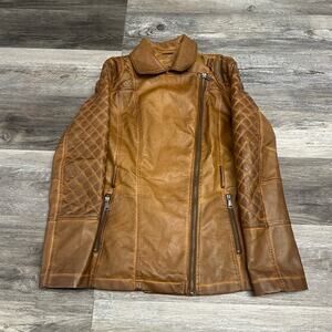 Vintage Scully Faux Leather Brown Womens M Asymmetric Zip Quilted Retro Jacket